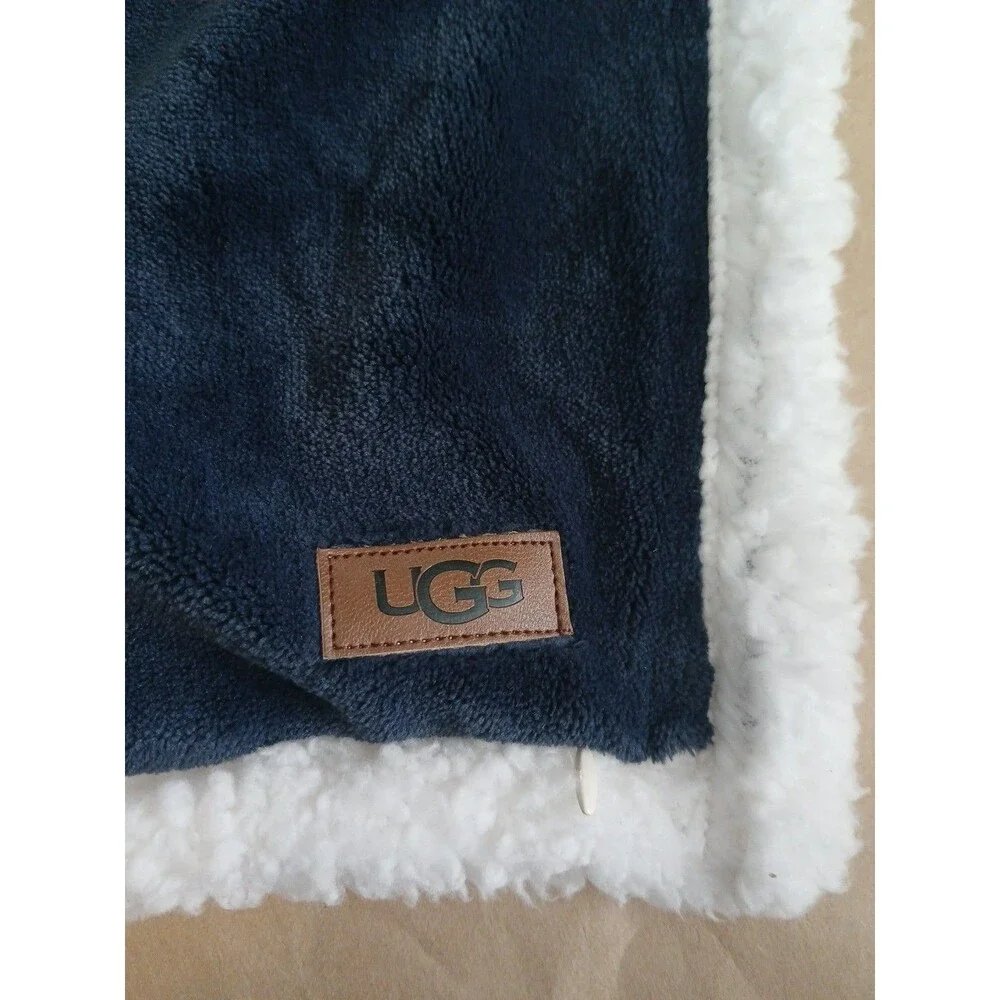 UGG Blue Sherpa Lined Fleece Baby Blanket Luxe